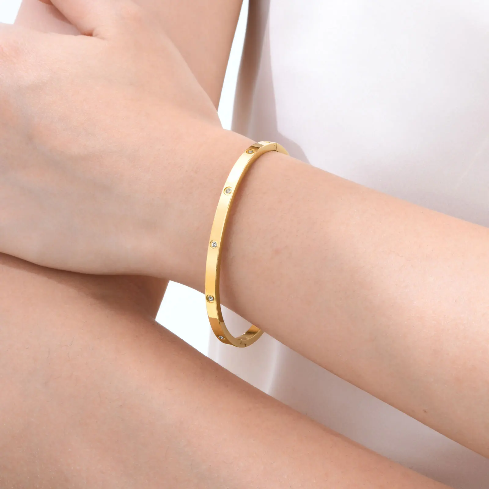 Vnox Waterproof Zircon Bangles For Women Stainless Steel Wrist Brackets Hand Jewelry Mother's Day Card
