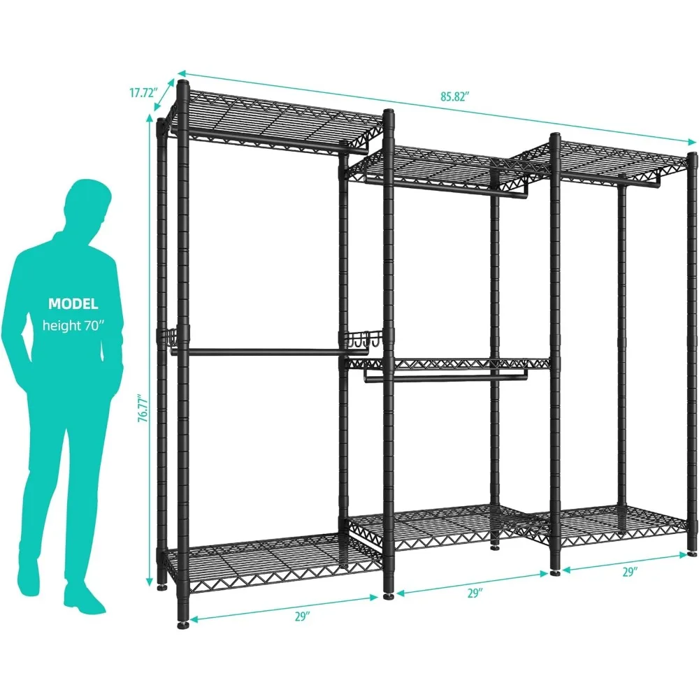 Heavy Duty Clothes Rack,Wire Garment Rack for Hanging Clothes,Multi-Functional Bedroom Clothing Rack with 5 Hanger Rod,