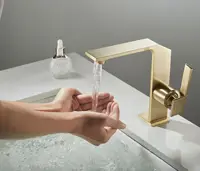 ก๊อกน้ำทองเหลืองสำหรับห้องน้ำ รูปทรงเรขาคณิต ตัวก๊อกเรียวบาง ผลิตจากทองเหลืองแท้ ใช้กับอ่างล้างหน้า น้ำร้อนน้ำเย็น ดีไซน์หรูหรา ขนาด G3/8G1/2 2