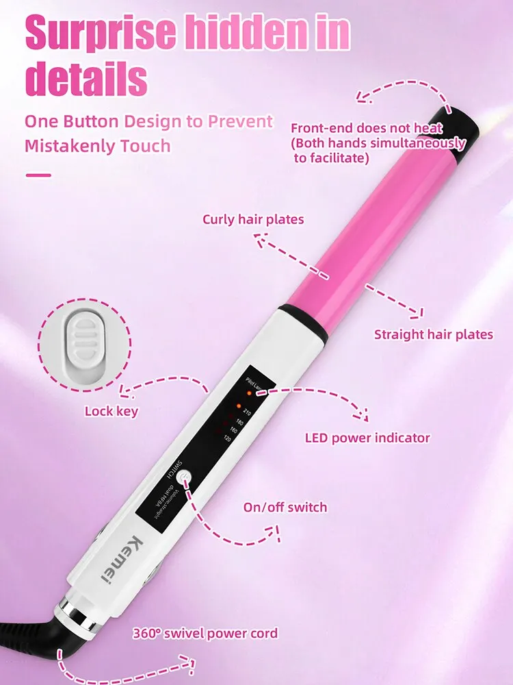 KEMEI Hair Ceramique Flat Iron Hair Straightener Fast Heating Ceramic Flat Iron.