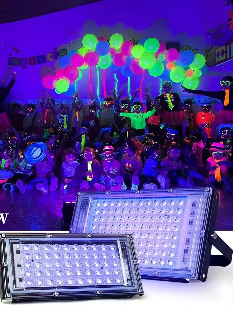 395nm 400nm UV อัลตราไวโอเลตเรืองแสง LED น้ําท่วม 50W 100W AC 220V โคมไฟผลแสง DJ Dicos ปาร์ตี้ Blacklight 1