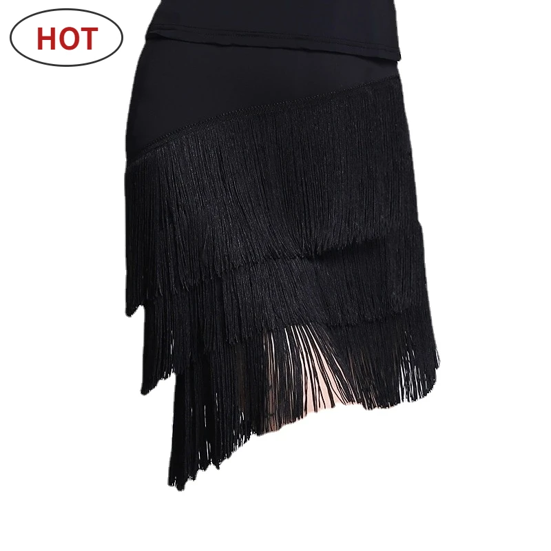 Dance Skirt Latin Dance Skirt Adult Female Tassel Short Skirt Womens Square Dance Irregular Fringe Dress Black Practice Ballroom Dress