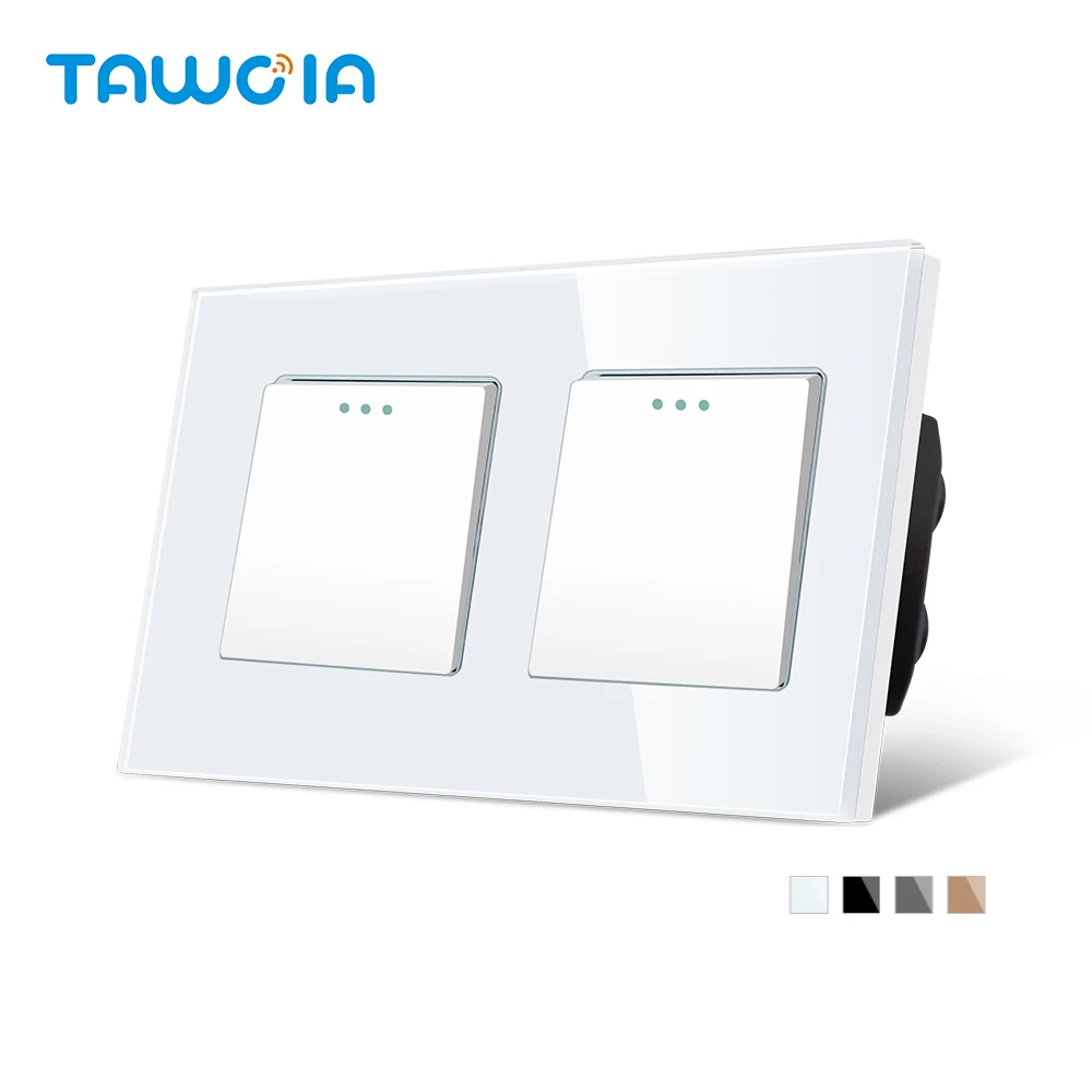 Tawoia Pannello In Vetro Cristallo Stile Semplice Doppio 1 2 3 4 Gang 1/2 Vie Applique Da Parete Pulsante Interruttore Luce 10A Interruttore A Pulsant