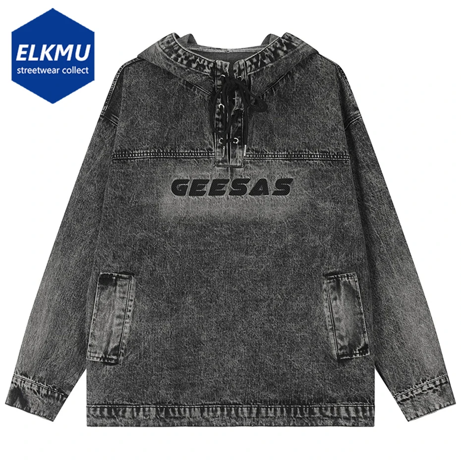 

Streetwear Denim Hoodies Hooded Sweatshirts 2023 Harajuku Oversized Hip Hop Hoodie Pullvers Y2K Tops