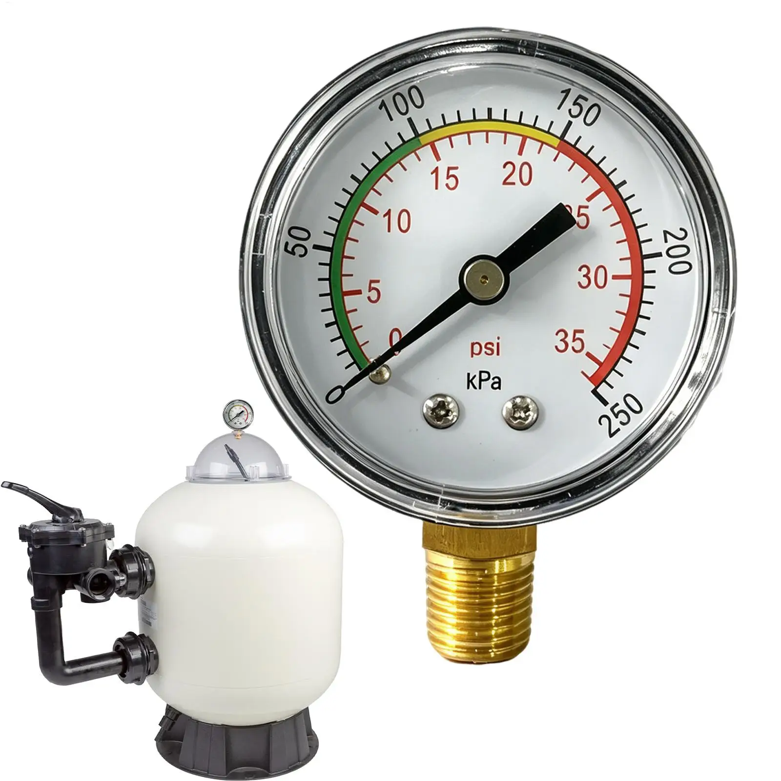 0-35 PSI 정밀 풀 필터 압력 게이지 교체용 간편한 읽기 컬러풀 스케일 압력계 (스파, 온수 욕조, 뒷마당, 호텔용)