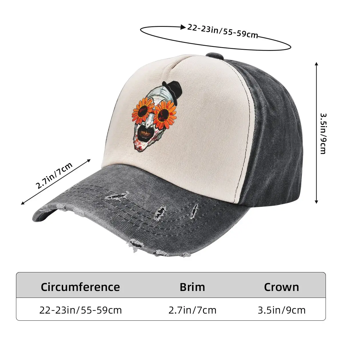 Vintage Art The Clown Terrifier 2 Sunflower Sunglasses Baseball Caps Unisex Style Distressed Washed Headwear Outdoor Caps Hat