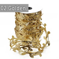 Silk Leaf - Shaped Green Ribbon Trim for DIY Decorations and Crafts (02 Golden)