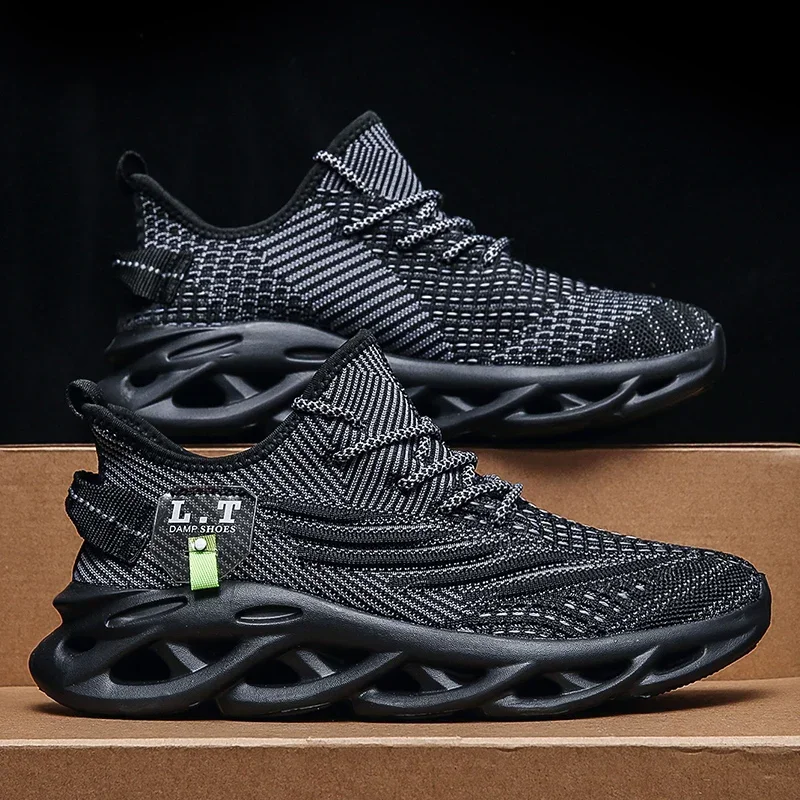 Mens Lightweight Breathable Running Sneakers - Black Athletic Jogging Shoes