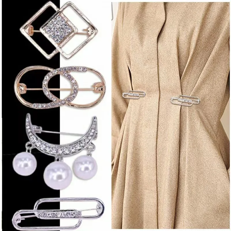 새로운 진주 기하학 브로치 핀 참 안전핀 브로치 스웨터 가디건 클립 체인 만능 고정 바늘 장식 쥬얼리