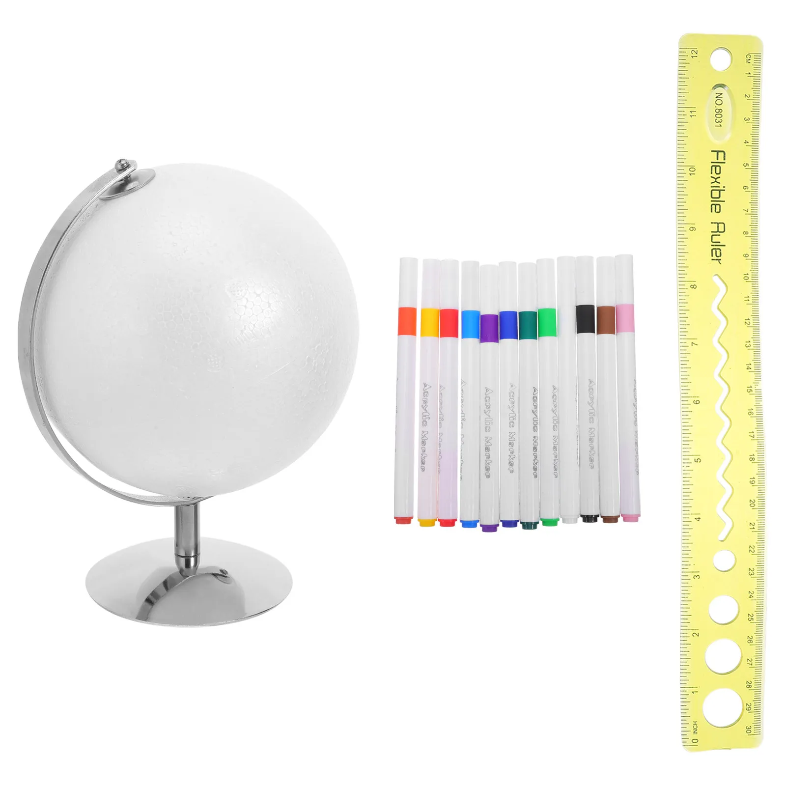 1 세트 지리학 학습 글로브 키트 빈 페인트칠 가능한 구체 15Cm 철 스탠드 데스크탑 교실 공예 용품 DIY 교육