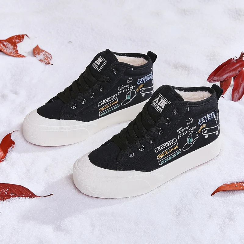 

Espadrille Shoes Casual Female Sneakers Women All-Match Clogs Platform Round Toe Winter New Creepers Lace-Up Basic Solid Flock R