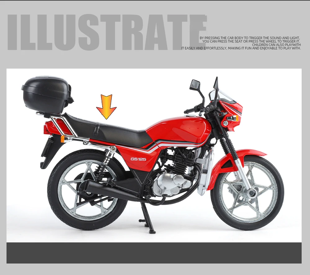 1:12 SUZUKI GS125 King Classic Motorcycle Diecast Model with Sound Light Retro Hobby 