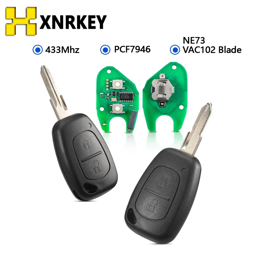 XNRKEY Car Remote Key PCF7946 Chip 433MHZ For Renault Vivaro Trafic Master Clio Scenic Movano Kangoo Car Key Shell VAC102 NE73