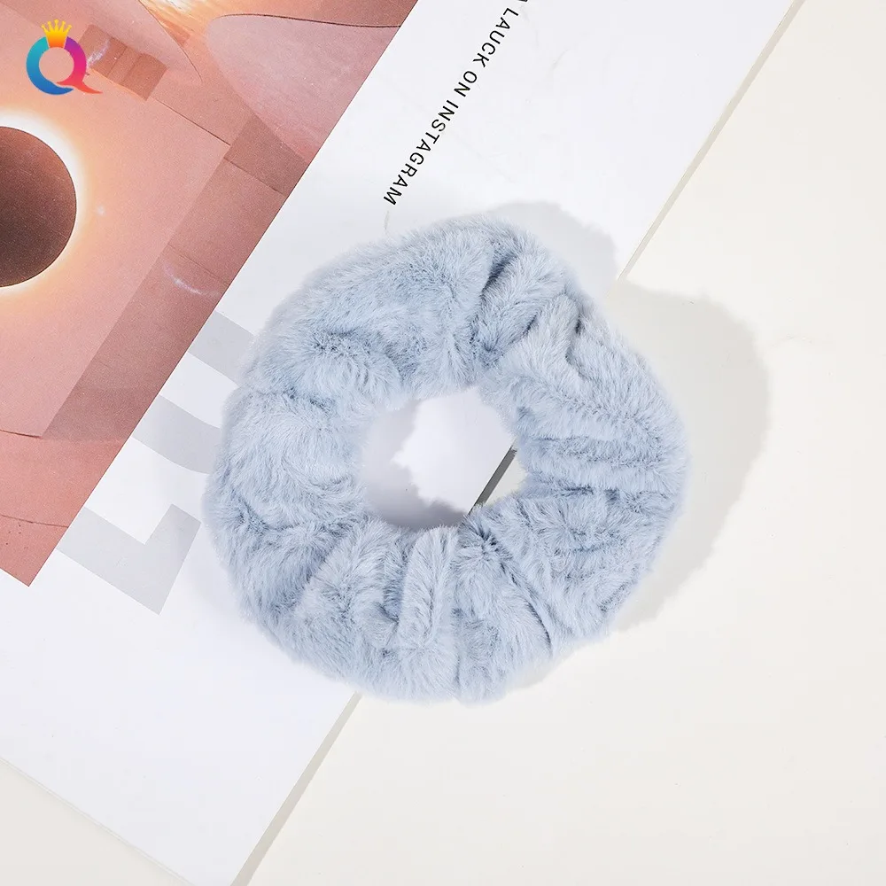 Warm Autumn Winter Hair Tie Soft Plush Hair Band Girls High Ponytail Elastic Rope Sweet Women Pink Blue Rubber Bands