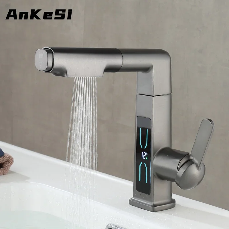 Grifo De Baño Inteligente - Pantalla Digital, 3 Modos De Agua, Negro Mate