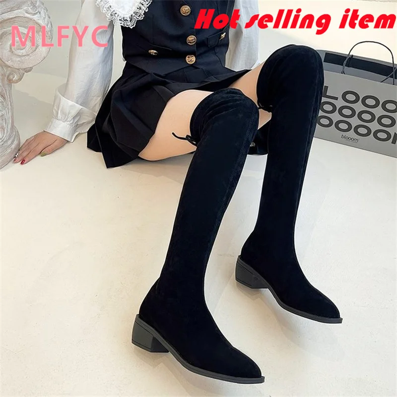 Boots, Women's Long Boots, Women's Knee Length Elastic Boots, Autumn and Winter New Plush Long Boots, Women's High Boots