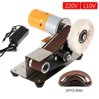 Mini Electric Belt Sander DIY Polishing Grinding Machine with 10 Belts Grinder Set Sharpener Cutter Knife Edges 220V/110V 2