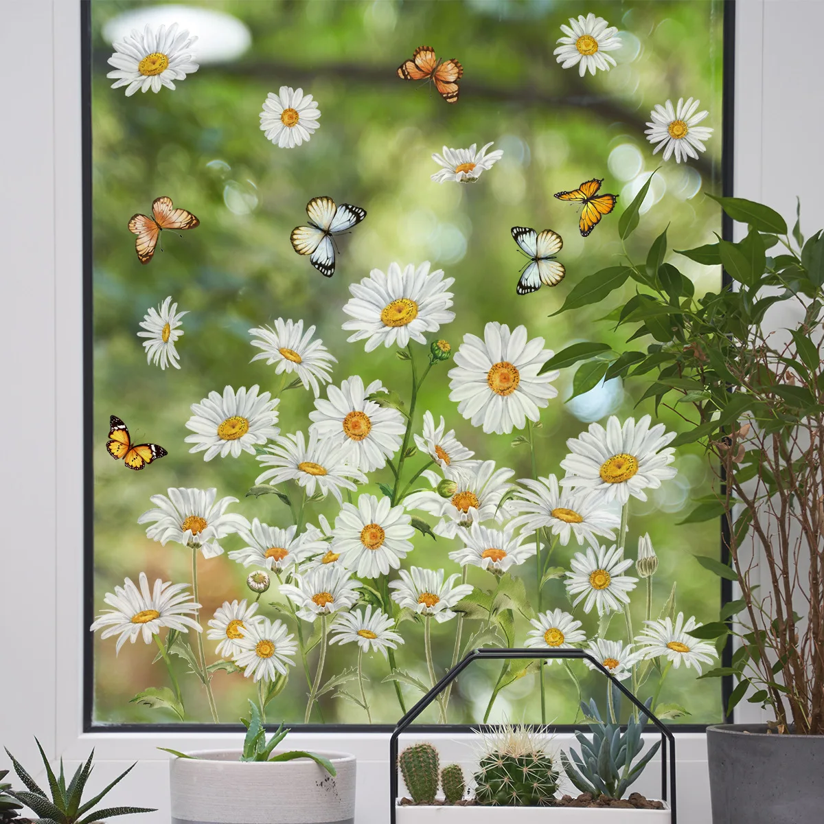 Fresh Daisy Window Stickers Electrostatic Stickers Butterfly Decorations Adhesive Free Double-sided Printing Window