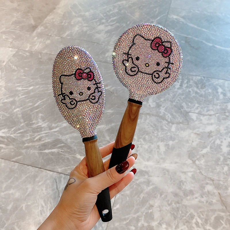 

Роскошная Бриллиантовая Расческа Hello Kitty антистатическое зеркало Sanrio мультяшная воздушная Подушка Расческа косметическое зеркало набор изысканный подарок для девушки