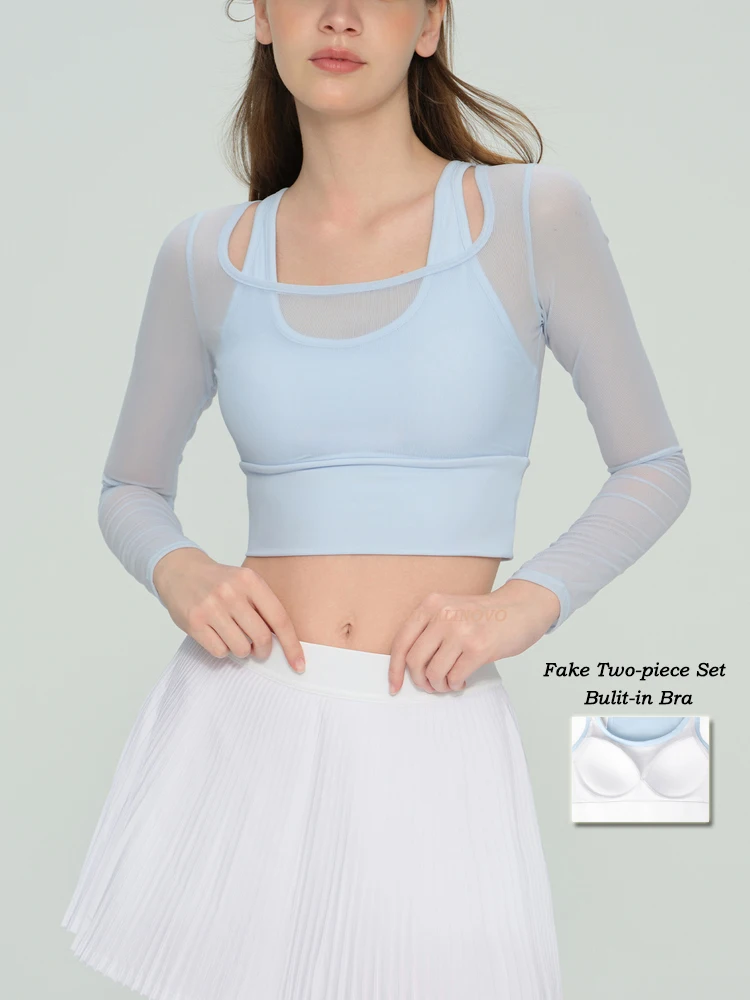 비탈리노보 메쉬 긴팔 크롭 요가탑 (여성용) 이중 안감 운동복/헬스장 셔츠/크롭..