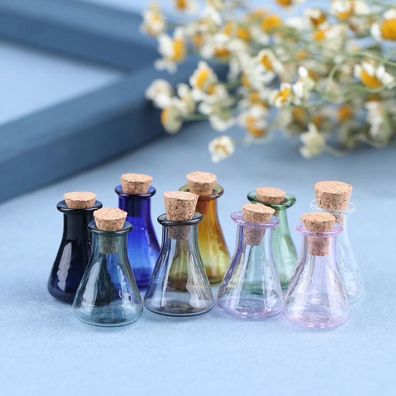 Set of 2 Mini Colorful Glass Wishing Bottles - Tiny Storage Jars