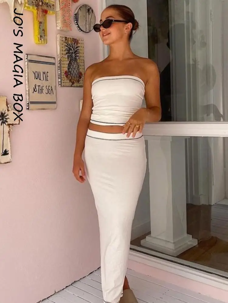 

Jo's Magia Box Y2K Split Sexy Bodycon Robe Skirt Sets Two Piece Womens 2022 Summer Casual Holiday Party Woman Midi Dress Suit