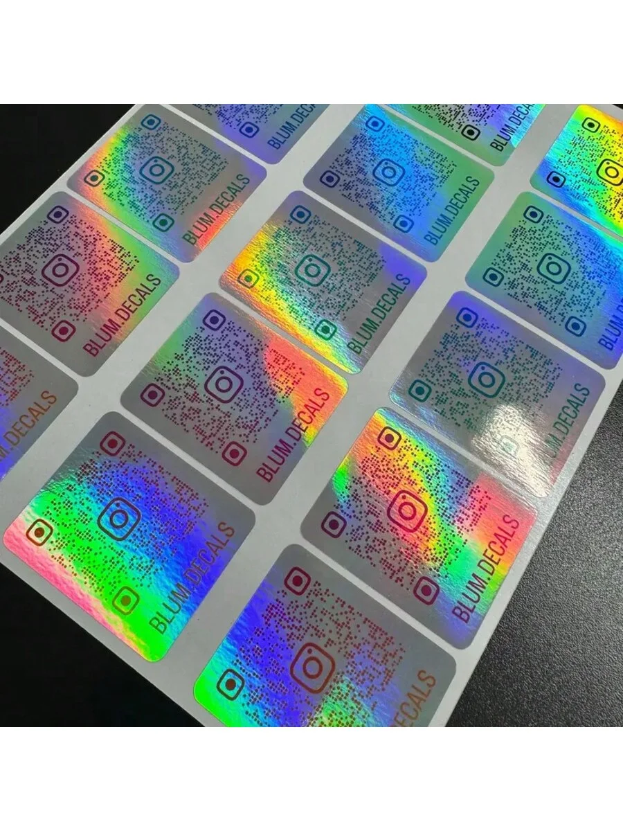4-8cm holographic laser vinyl printed QR code stickers personalized ig stickers social media metallic texture QR cod