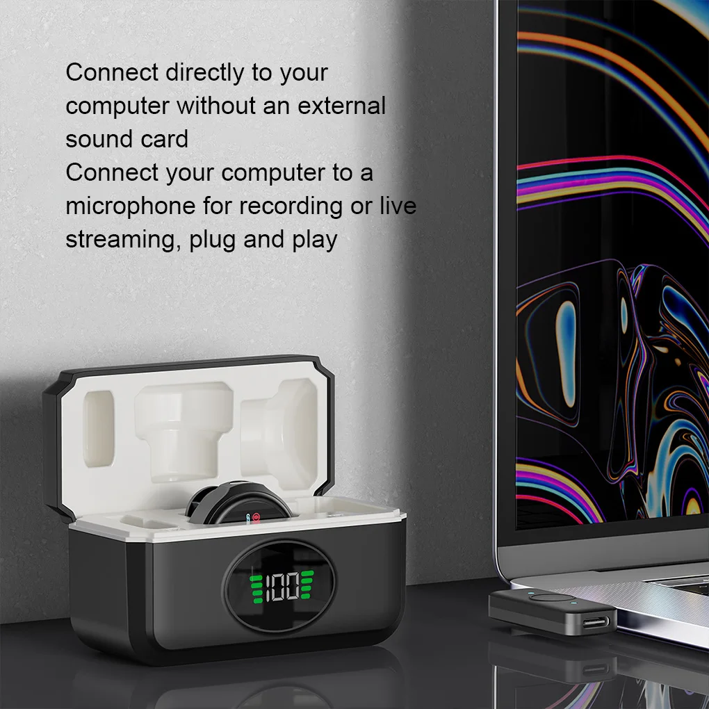 USB-C/iOS Interface Lavalier Mic Noise Cancel Wireless Lapel Microphone with Led Digital Display Of Battery Level  Charging Case