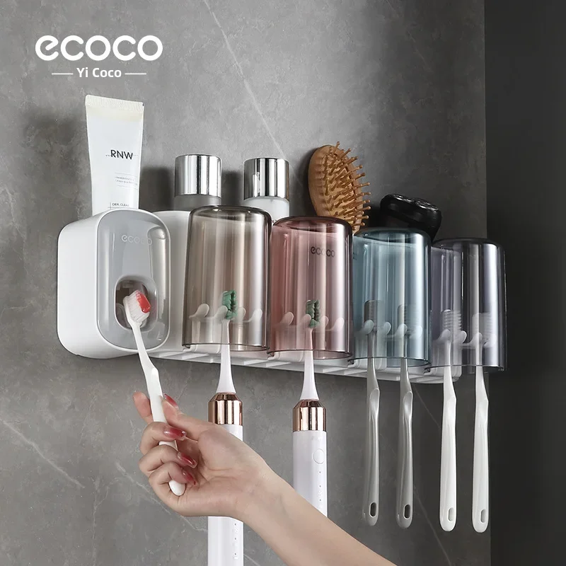 ecoco creative toothbrush rack without punching mouthwash cup wall-mounted bathroom automatic toothpaste squeezer toothpaste squeezer toothbrush holder