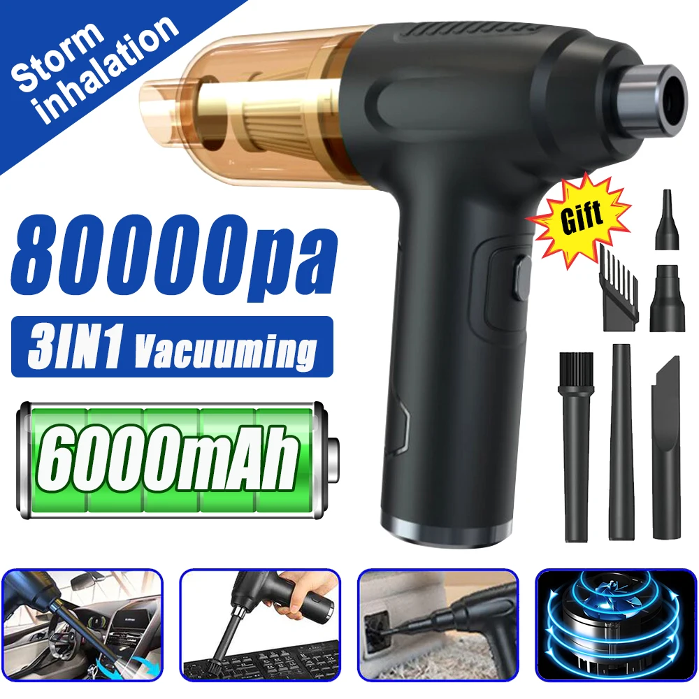 80000Pa 3in1 Portable Car Vacuum Cleaner Dust Blowing Handheld Wireless Rechargeable High-power Air Mini Home Vacuum Cleaner 80000pa 3in1 portable car vacuum cleaner dust blowing handheld wireless rechargeable high power air mini home vacuum cleaner