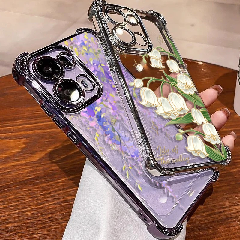 Plating Flower Transparent Phone Case Cover