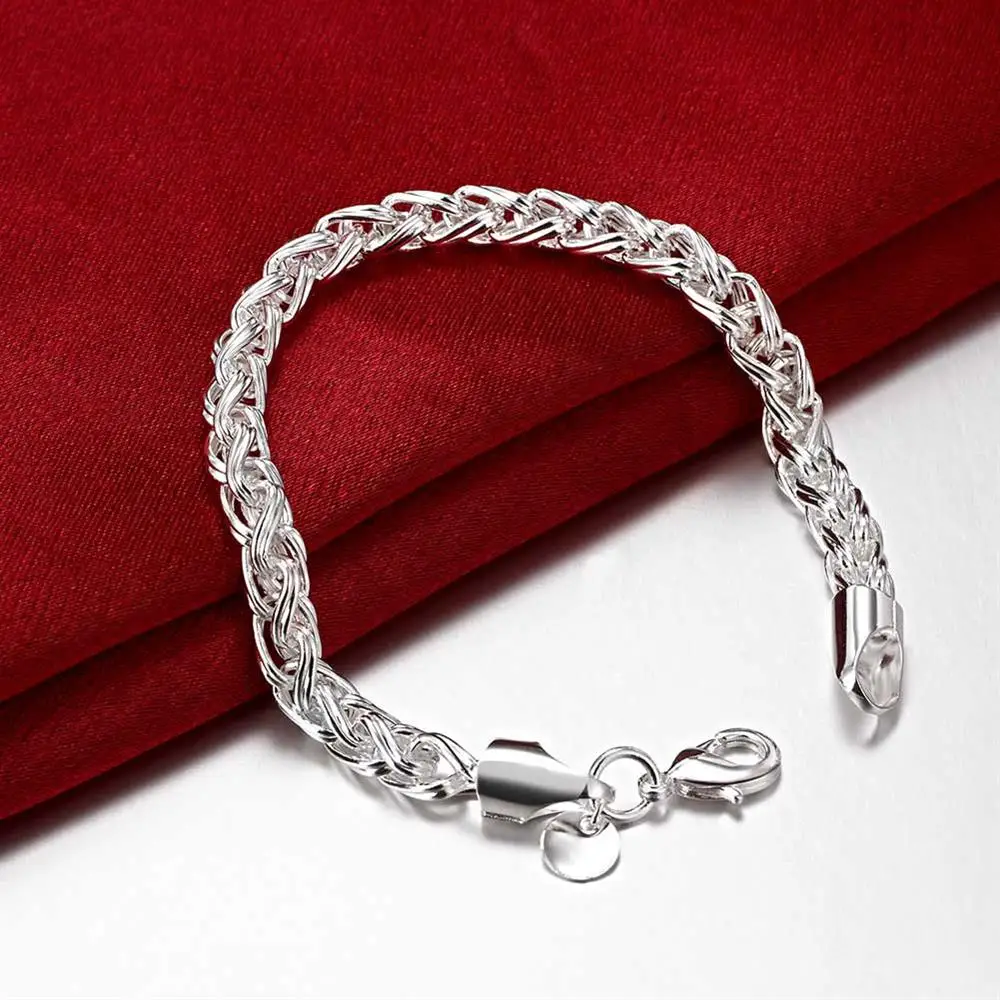 

Charm 925 Stamp Silver color Bracelet for woman retro twisting circle chain Wedding party Christmas Gifts fashion Jewelry
