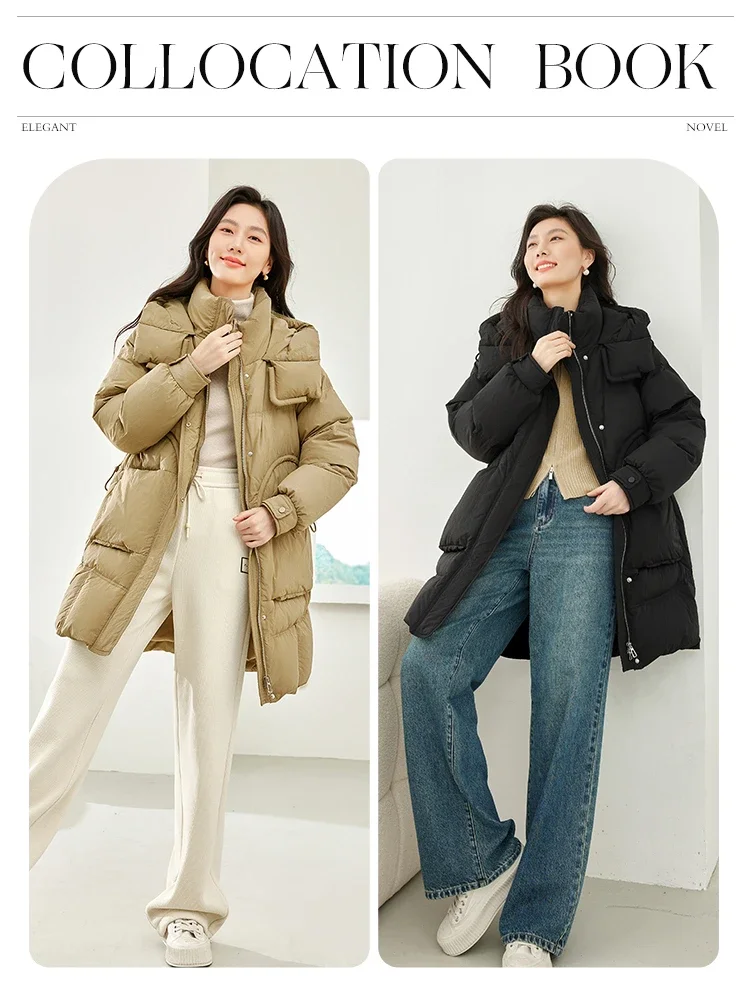 Vimly Lightweight Warm Duck Down Jacket for Women 2023 Winter Thick Hooded Stand Collar Female Long Down Coat Outerwears 50703