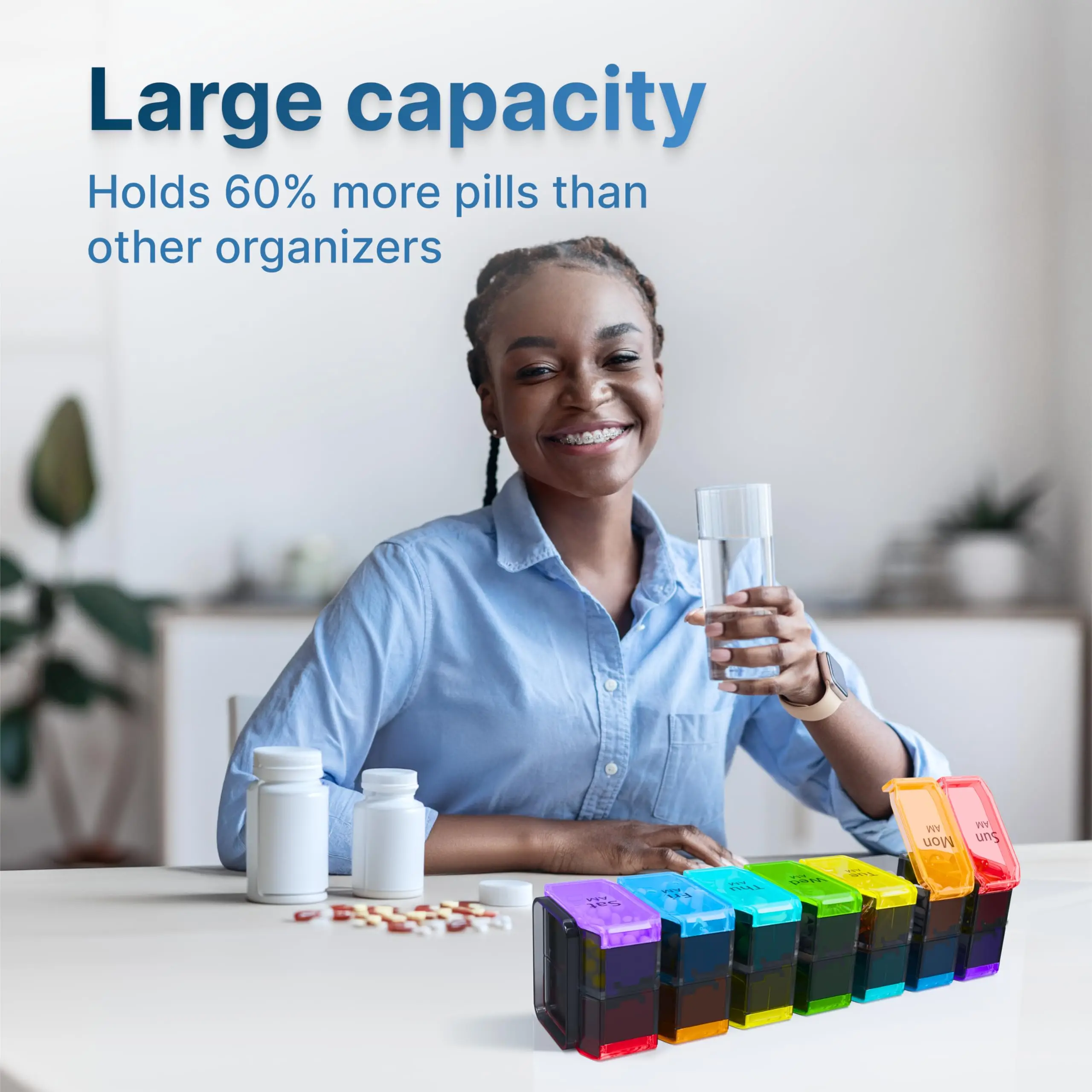 Extra Large Weekly Pill Organizer with AM/PM Compartments - Oversized 7-Day Vitamin Storage Box