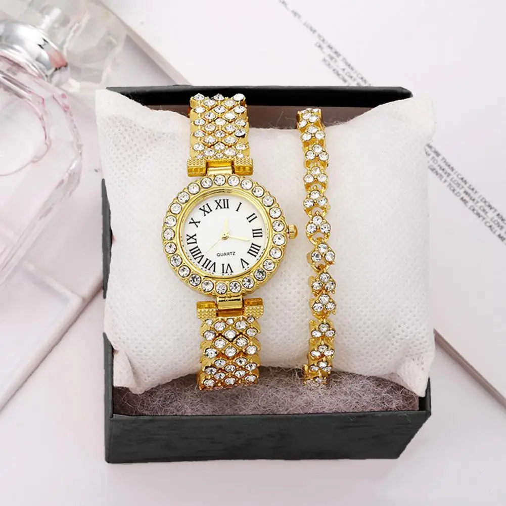 

3 Pcs/Set Watch Bracelet Set Rhinestone Quartz Movement Adjustable Strap Stainless Luxury Wrist Decoration Watch Bracelet Set
