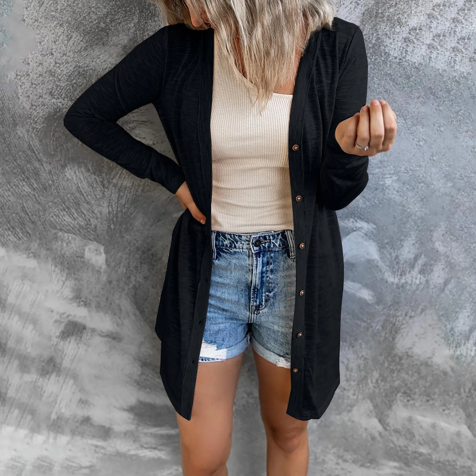 XS-5XL 여성용 캐주얼 상의, 긴 소매 오픈 프론트 가디건 코트, 루즈 블라우스, 플러스 사이즈 패션, 봄 및 가을, 단색