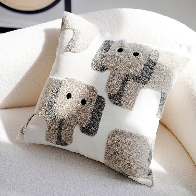 Nordic Embroidered Plush Animal Decorative Pillow Cover