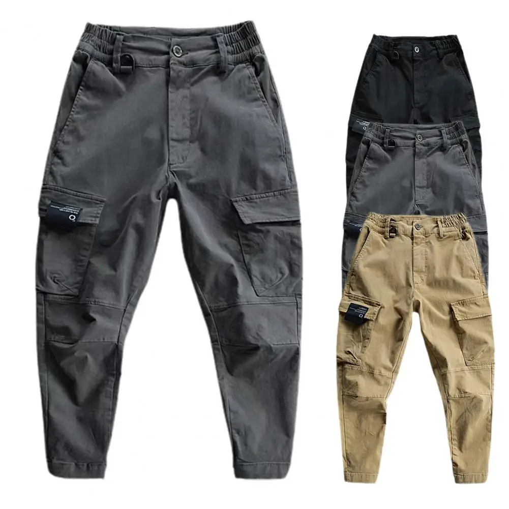 

Casual Training Slacks Slim Fit Skin-Touch Man Pants Solid Color Multi Pockets Men Fitness Pants