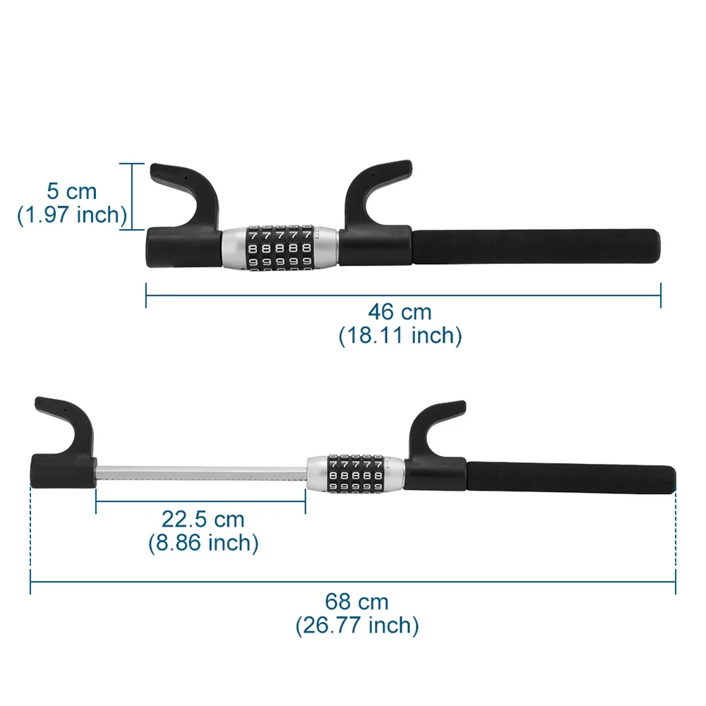 RESO Universal Car Steering Wheel Lock Anti Theft Security Extendable Device Retractable Keyless Password 5 Coded
