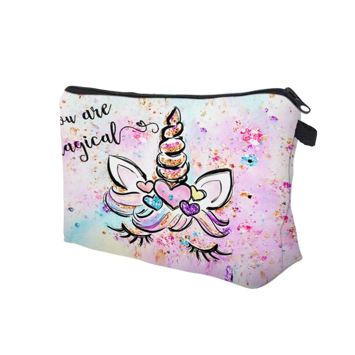 Cartoon Unicorn Print Makeup Bag, Toiletry Pouch Adorable Roomy Travel Water Resistant Cosmetic Bag Accessories Organizer Holida 2