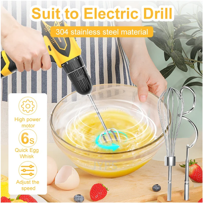 Stainless Steel Egg Beater Mixer For Egg Baking Tools Cream Butter Whisk Mixer Suitable For Electric Drill Kitchen Accessories egg beater