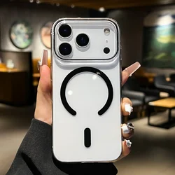 Luxury Transparent Magnetic Hard Case - Ultra Slim Clear Shockproof Back Cover - iPhone 17 Pro Max (Black)