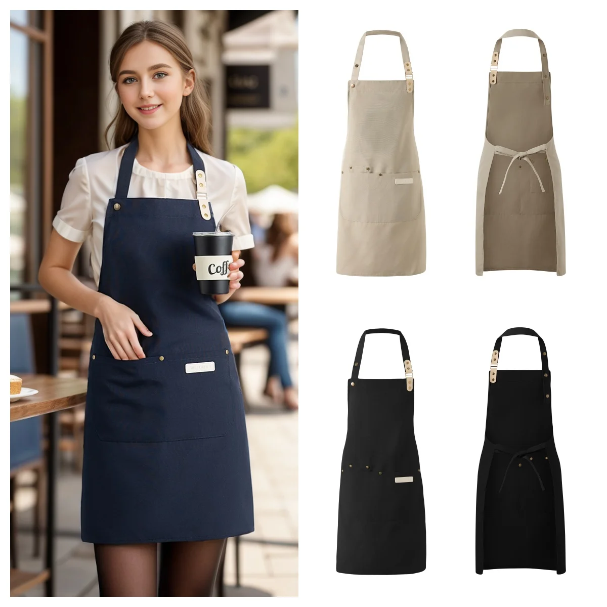 Chef Apron Unisex Waterproof Canvas 1 Piece for Restaurant Hotel Baking Kitchen Cooking