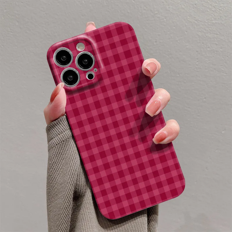 Retro Red Grid Pattern Hard PC Phone Case Cover
