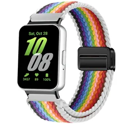 Nylon Braided Magnetic Replacement Watchband Bracelet Accessory - Galaxy Watch Fit 3 (White Rainbow)