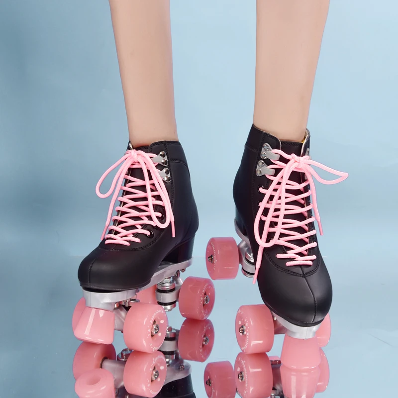 Roller Skates Double Line Skates Women's Adult Pu 4-Wheel Black Boots Violet Wheels adult roller skates