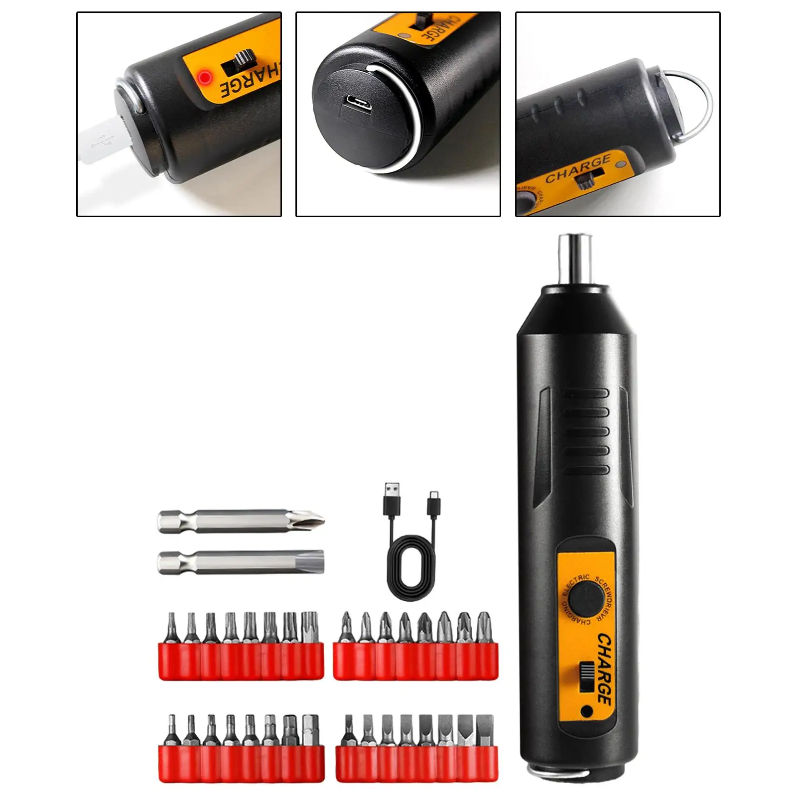 

Cordless Electric Screwdriver Fasteners Ergonomic Handle Screwdriving Set for Maintain Furniture Assembly Cabinet Installation