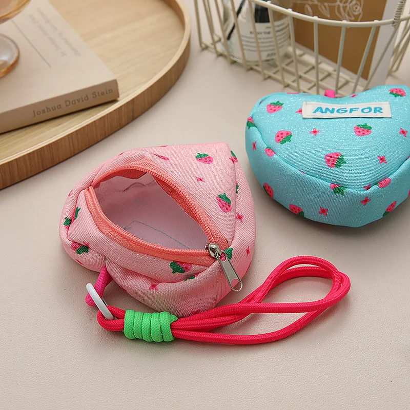 Pink Strawberry Heart-Shaped Coin Purse Fashion Women'S Wallet Cute Mini Wristlet Bag Handbag Pendant Gift For Girl Women
