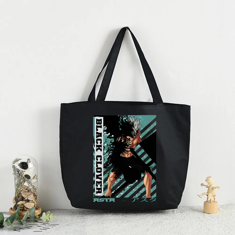 

Asta Yuno Yami Sukehiro Japanese Anime Black Clover Unisex Handbags Custom Canvas Tote Bag Print Travel Casual Shopping Bag