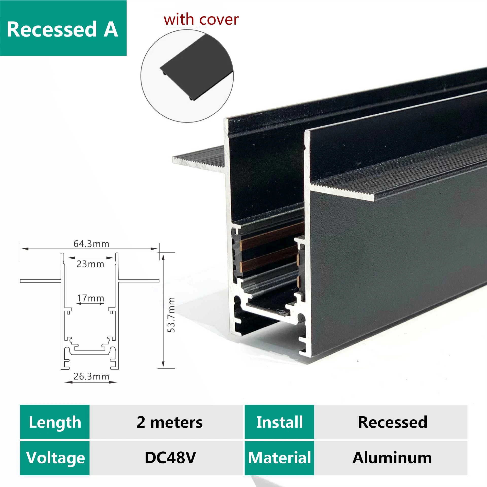2 Meter Magnetic Track Accessories Connector DC48V Power Supply Surface Mounted Recessed 2m Rail For LED Magnetic Track Light 4